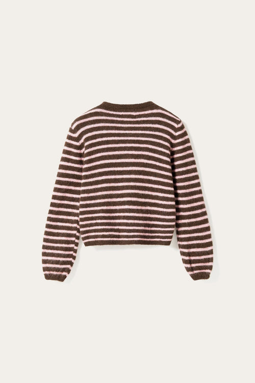 N-Mertice Knit Cardigan Brown Rose Stripe