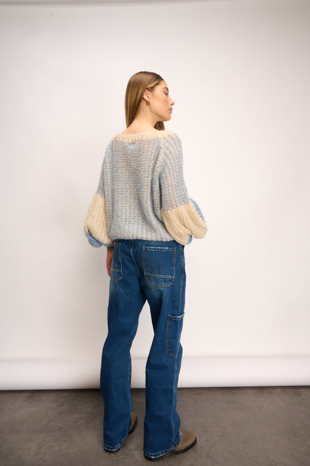 Liana Knit Sweater Dusty Blue Cream