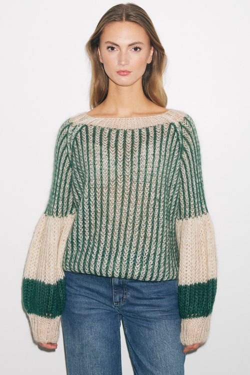 Liana Knit Sweater Beige/Bottle Green