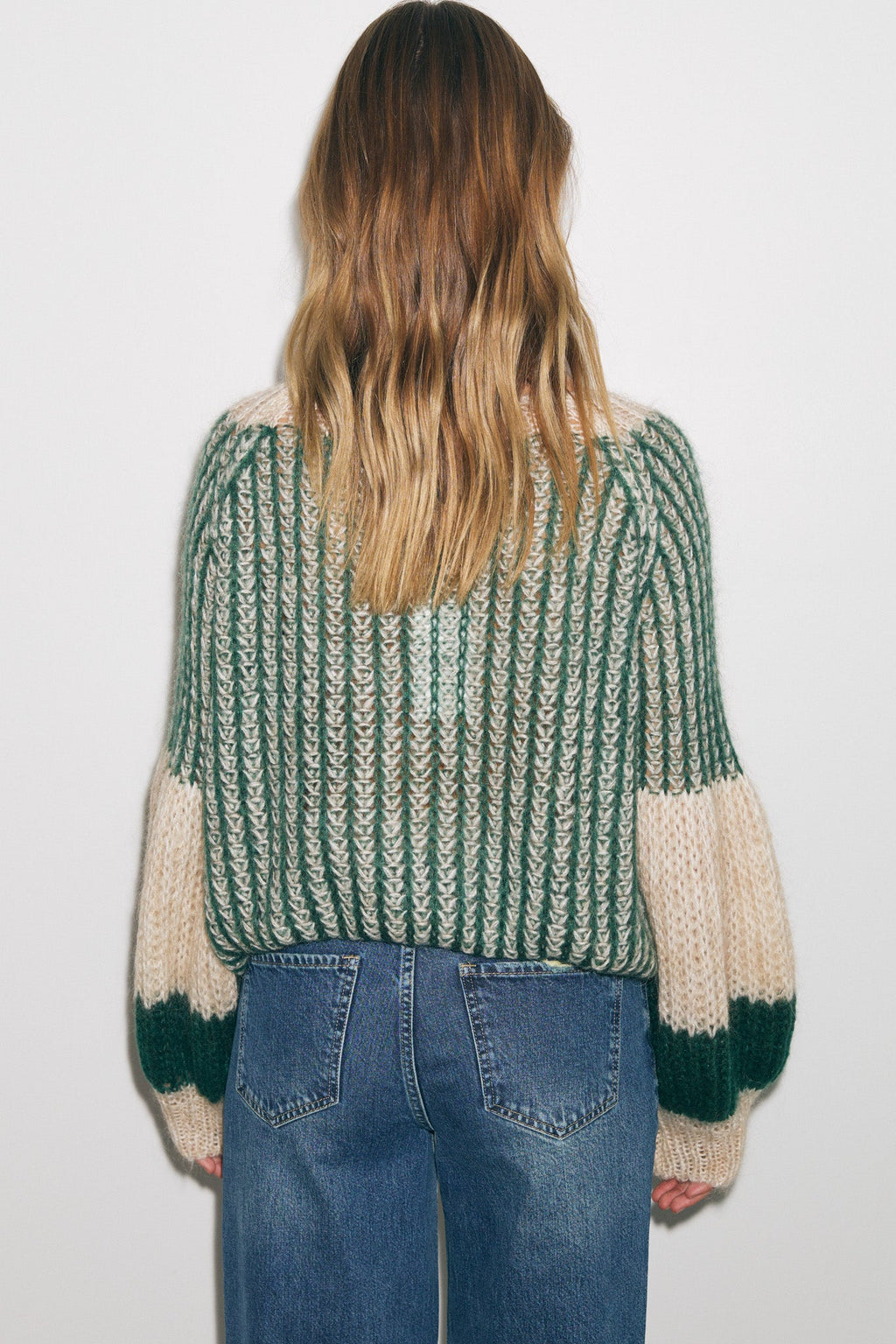 Liana Knit Sweater Beige/Bottle Green