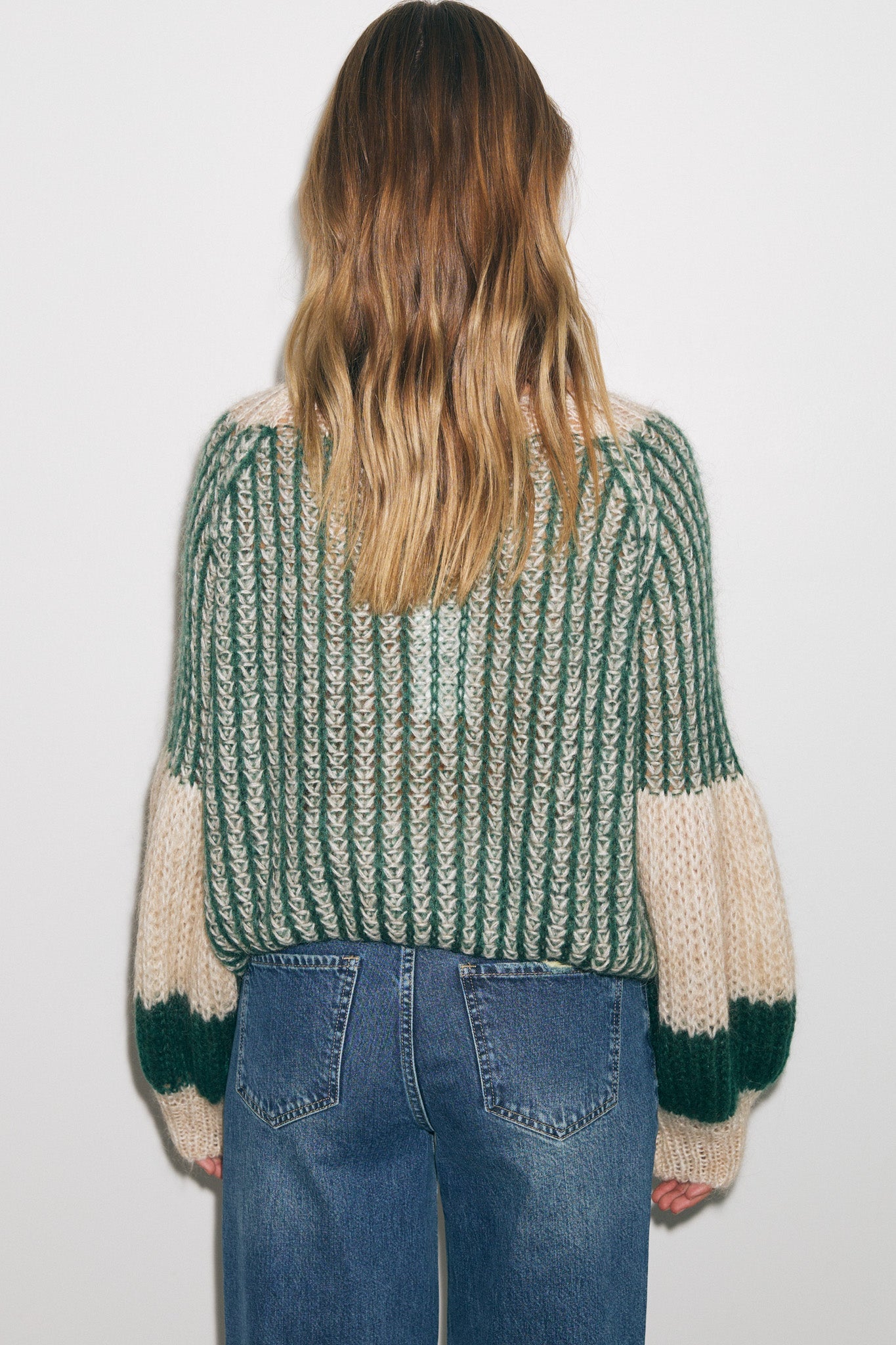 Liana Knit Sweater Beige/Bottle Green