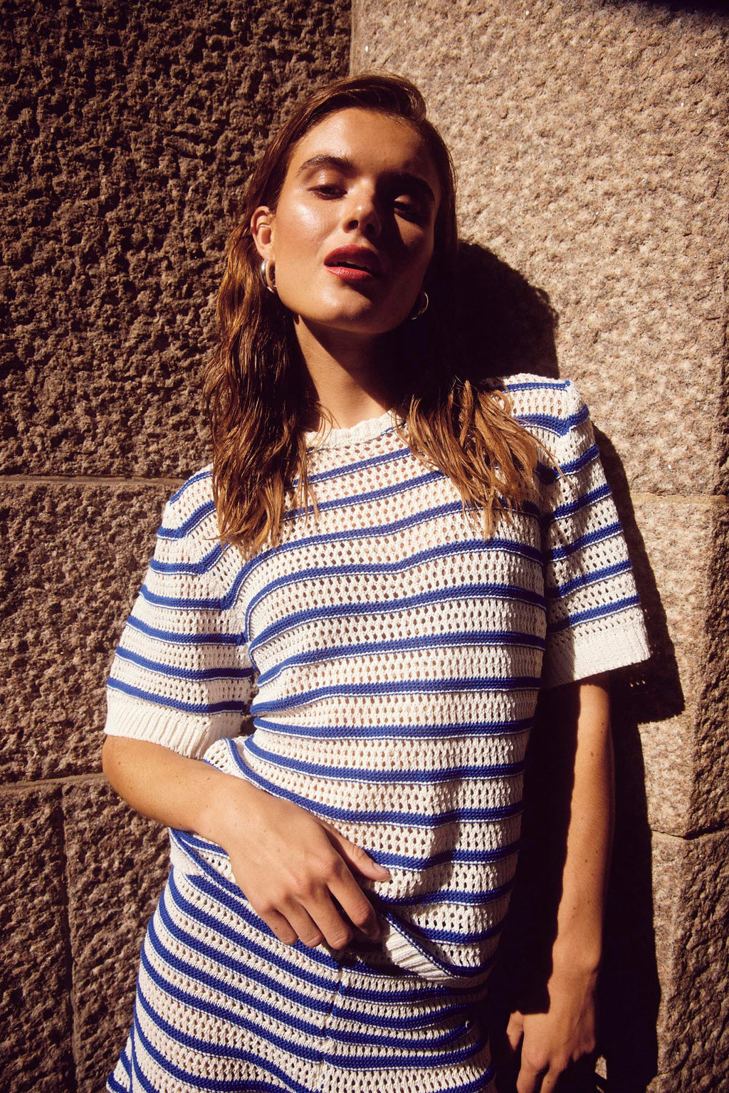 Shay Knit Shorts Blue Stripe
