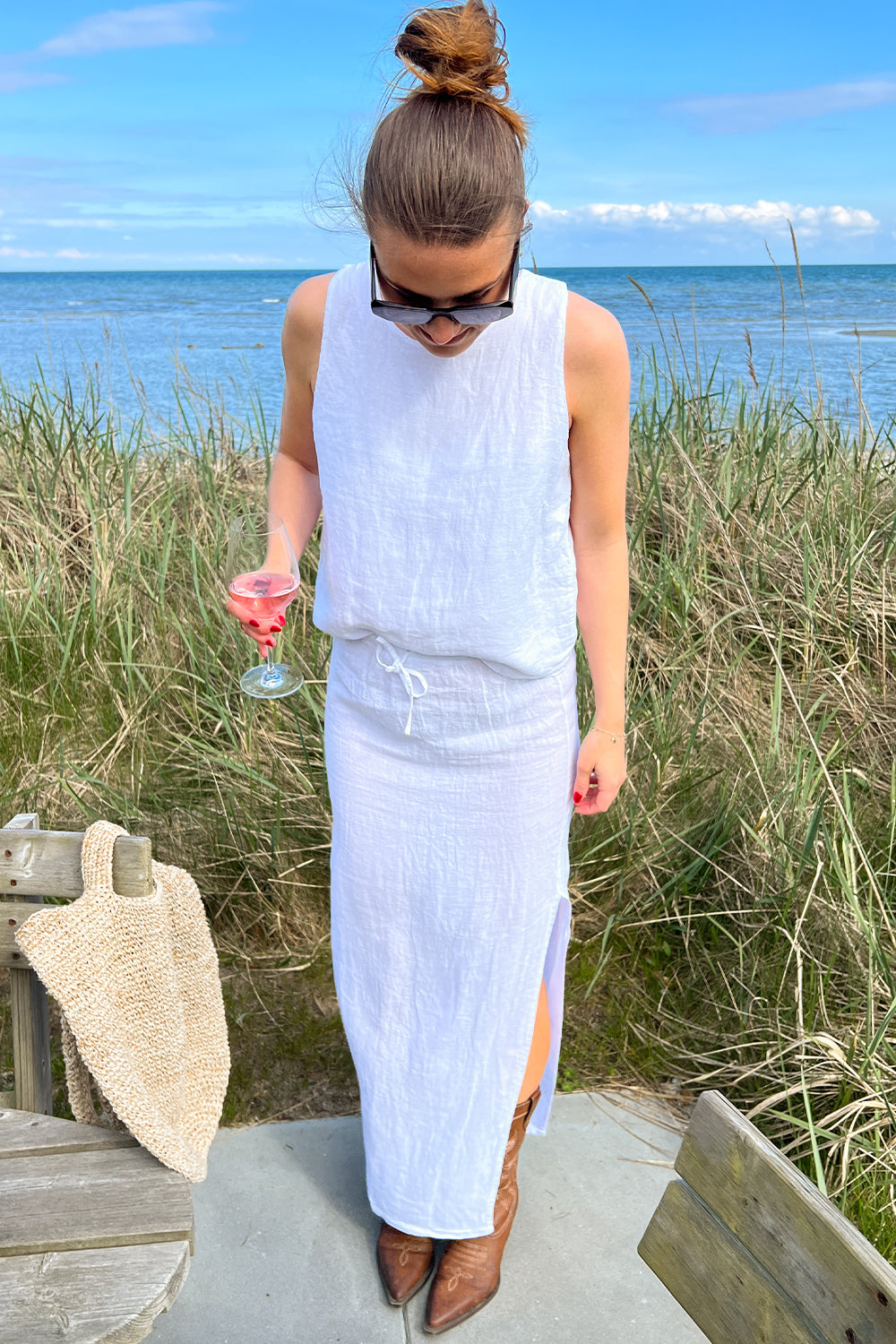 Samira Linen Skirt White