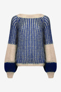 Noellas Liana Knit Sweater Cream/Cobalt Blue. Køb Striktrøjer hos www.noellafashion.dk